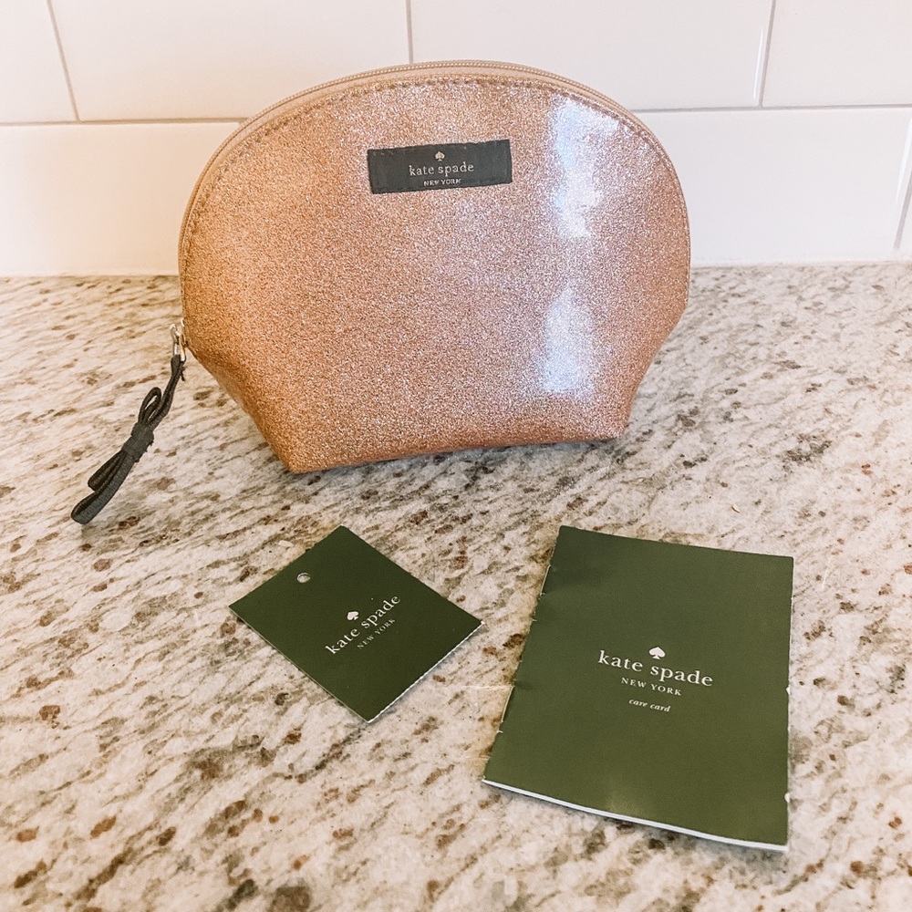 kate spade rose gold glitter cosmetic pouch
